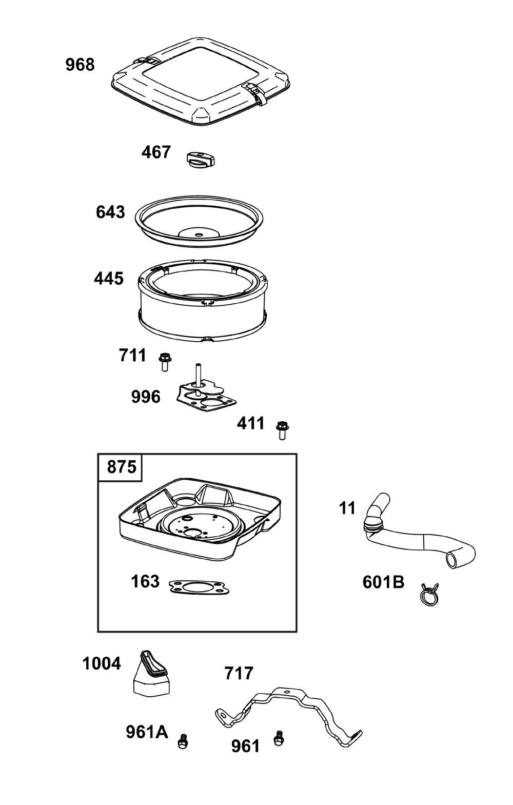 Air Cleaner Group Diagram and Parts List for 389447-0123-E1  Briggs and Stratton Engine